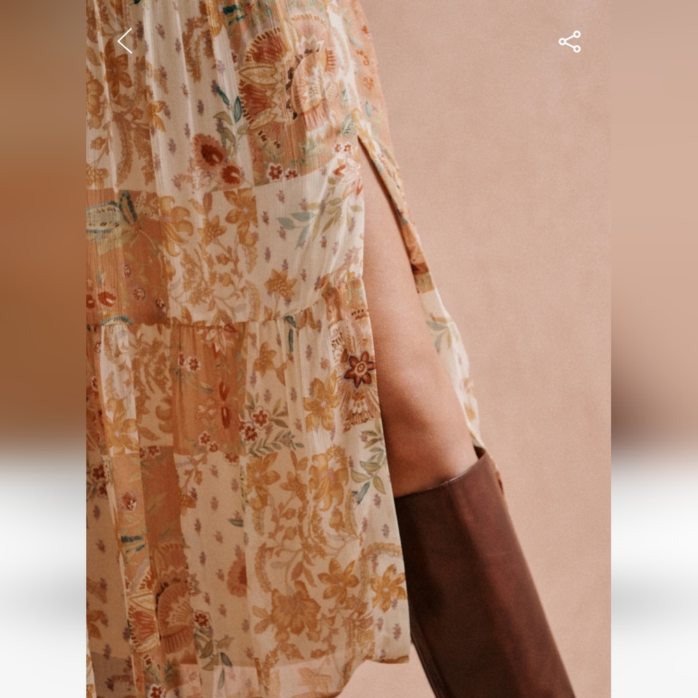 NWT Sezane Tammie Floral Tiered A-Line Midi Skirt in Peach and Cream - Picture 3 of 7